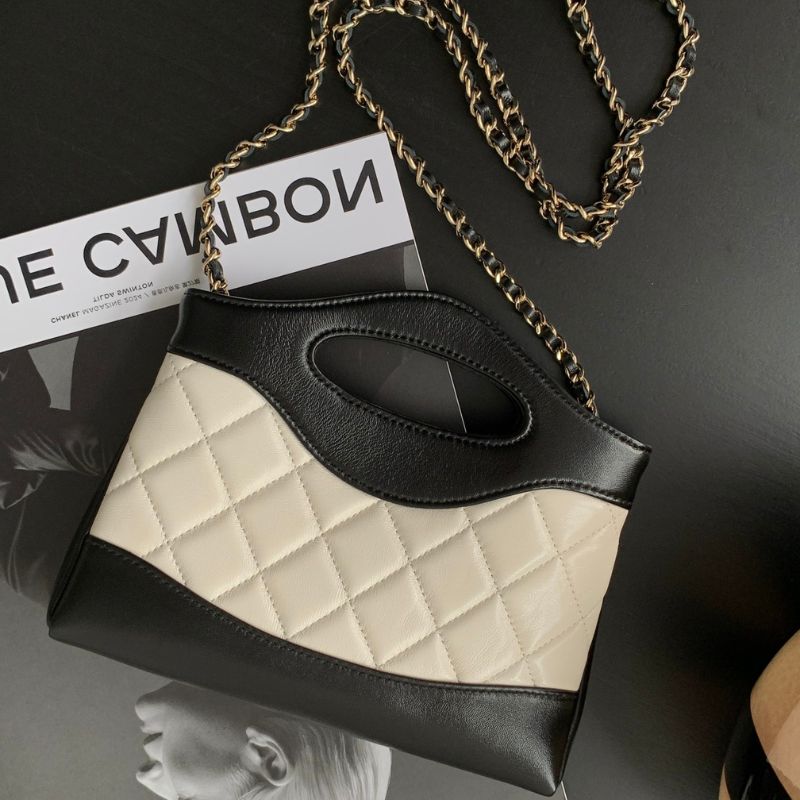 Chanel Hobo White Black Bag