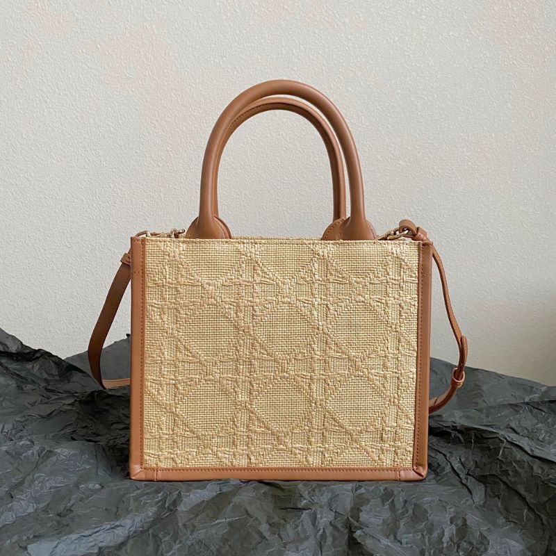 Dior Beige Cannage Raffia Tote Bag
