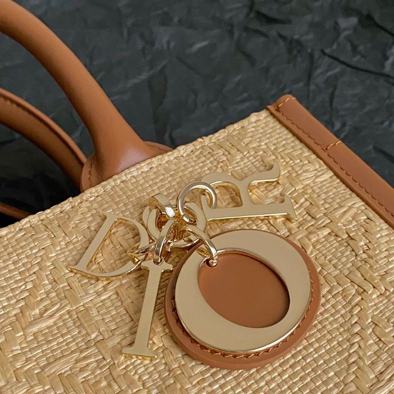 Dior Beige Cannage Raffia Tote Bag