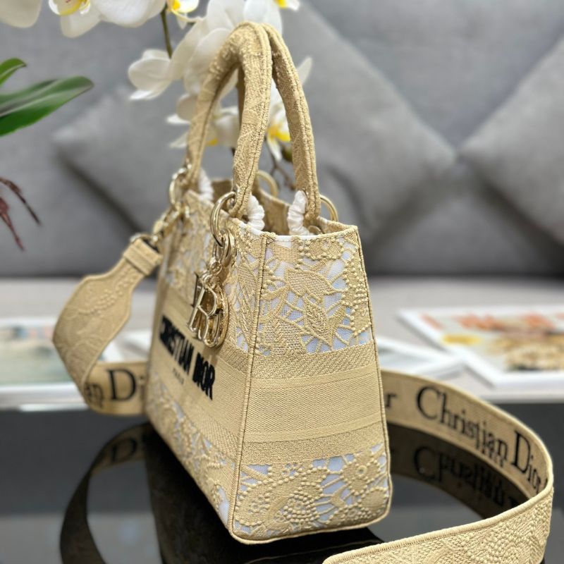 Dior Lady D-Lite Latte Chardons Macrame Embroidery Bag