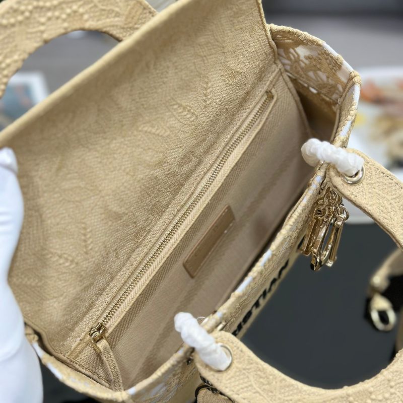 Dior Lady D-Lite Latte Chardons Macrame Embroidery Bag