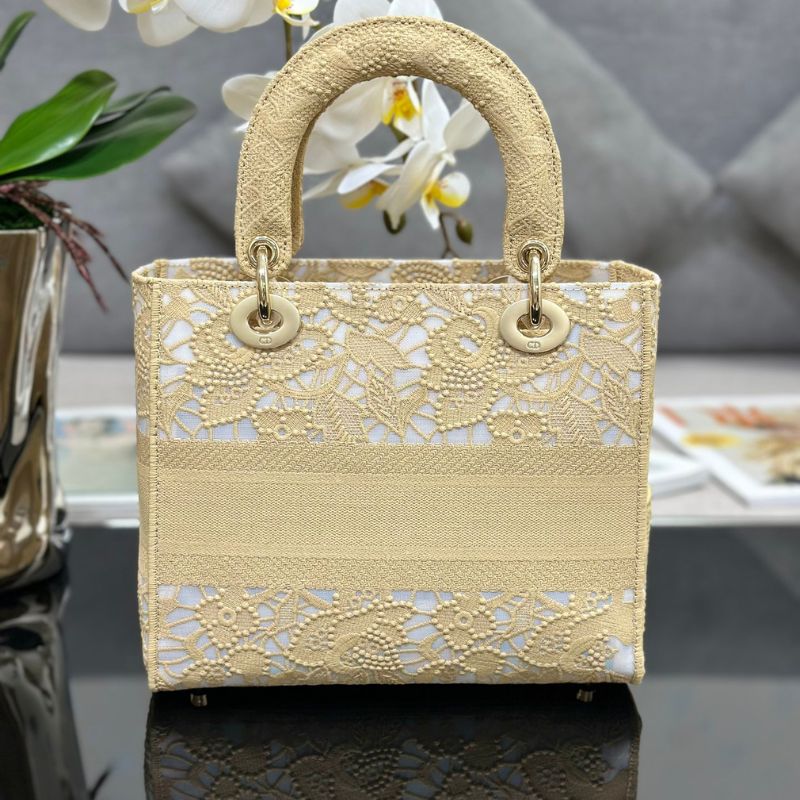 Dior Lady D-Lite Latte Chardons Macrame Embroidery Bag