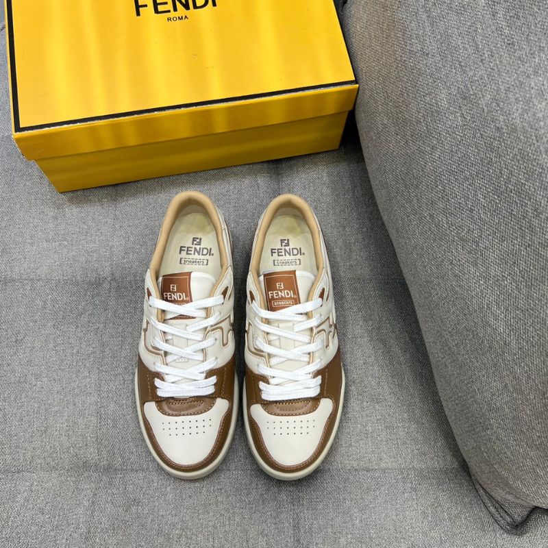 Fendi Brown Match Applique Leather Sneaker