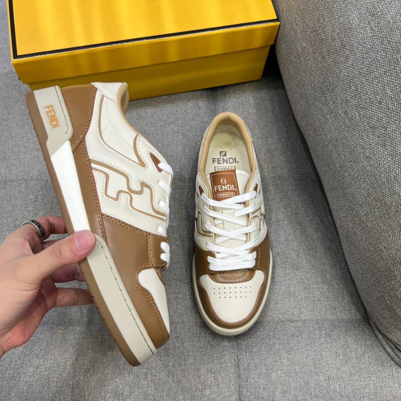 Fendi Brown Match Applique Leather Sneaker