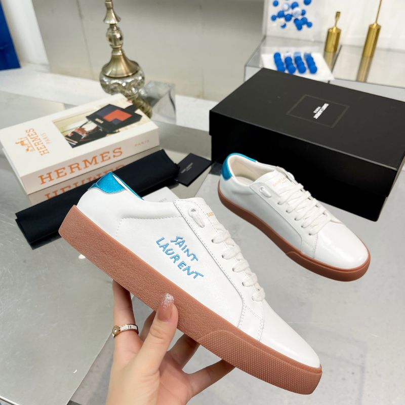 YSL Leather Brooklyn Embroidered Logo Sneakers