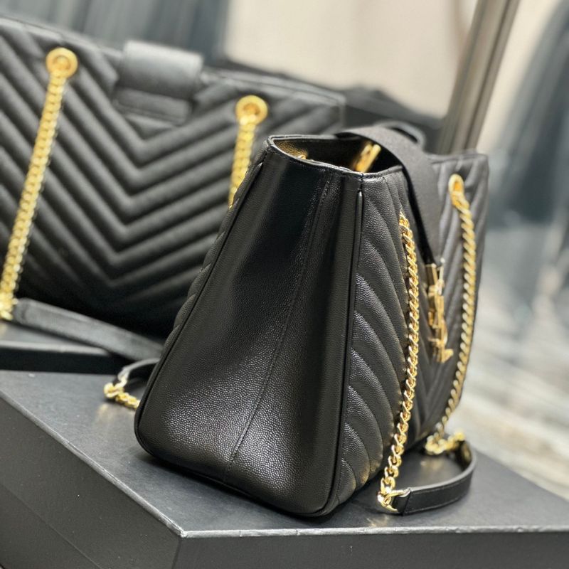YSL Black Matelasse Leather Cassandre Shopper Tote Bag