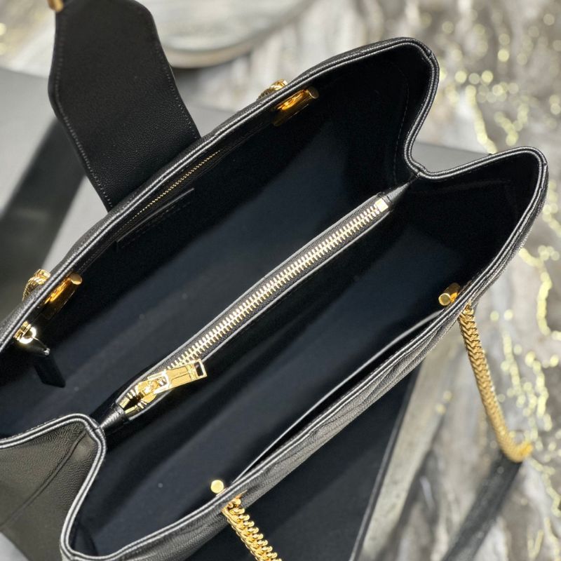 YSL Black Matelasse Leather Cassandre Shopper Tote Bag