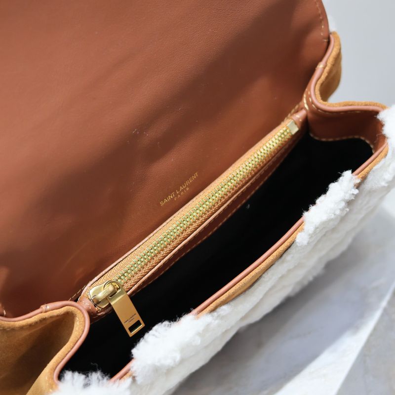 YSL Suede And Fur Monogram College Bag