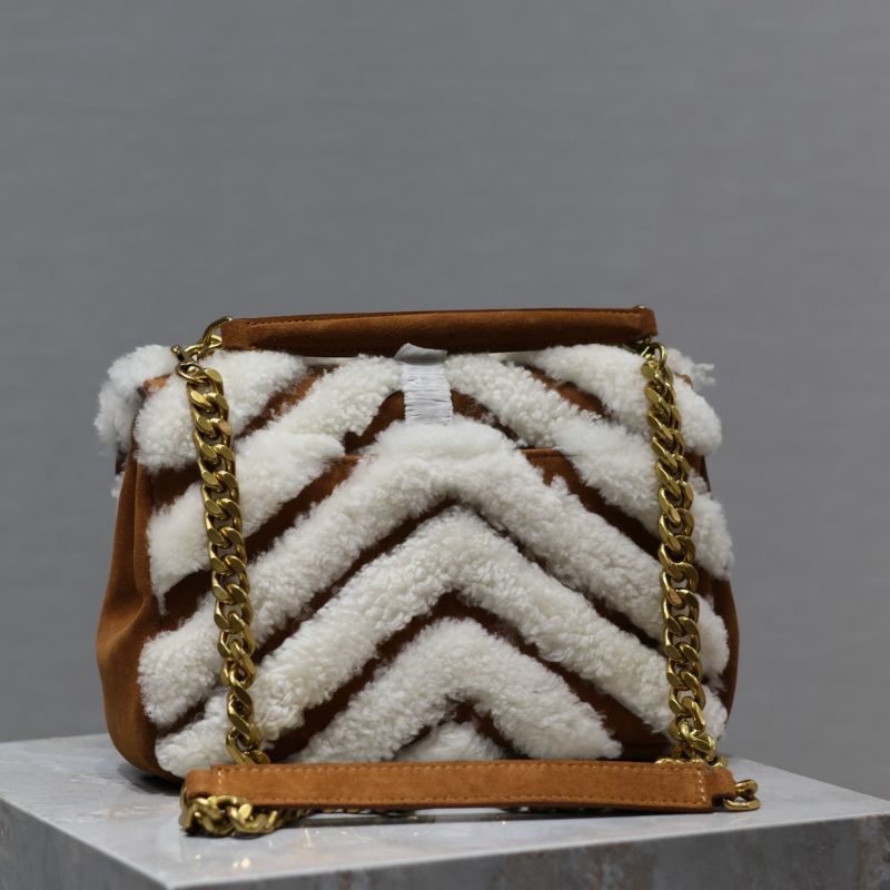 YSL Suede And Fur Monogram College Bag