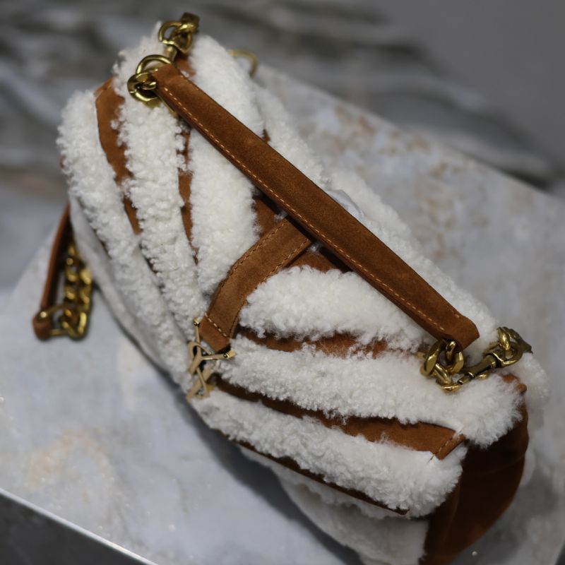 YSL Suede And Fur Monogram College Bag