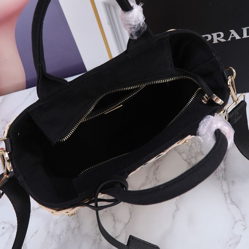 Prada Midollino Canapa Trimmed Wicker Tote Bag