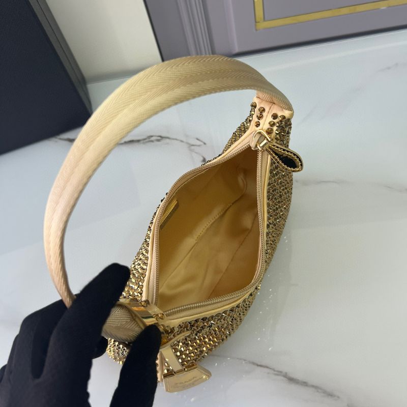 Prada Satin Crystal Mini Re-Edition Platino Bag