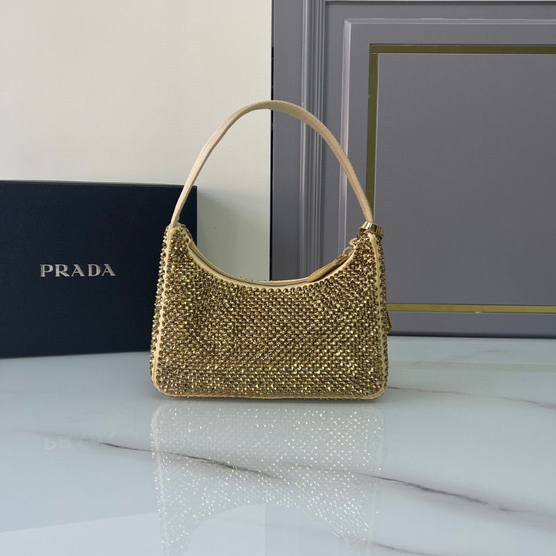 Prada Satin Crystal Mini Re-Edition Platino Bag