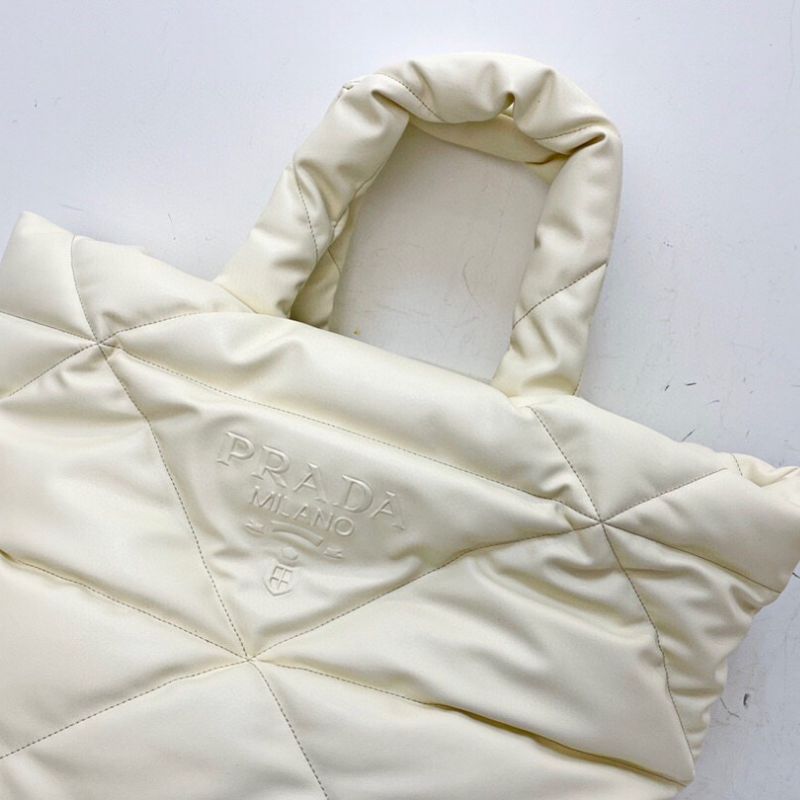 Prada White Embossed Logo Padded Nappa Leather Tote Bag