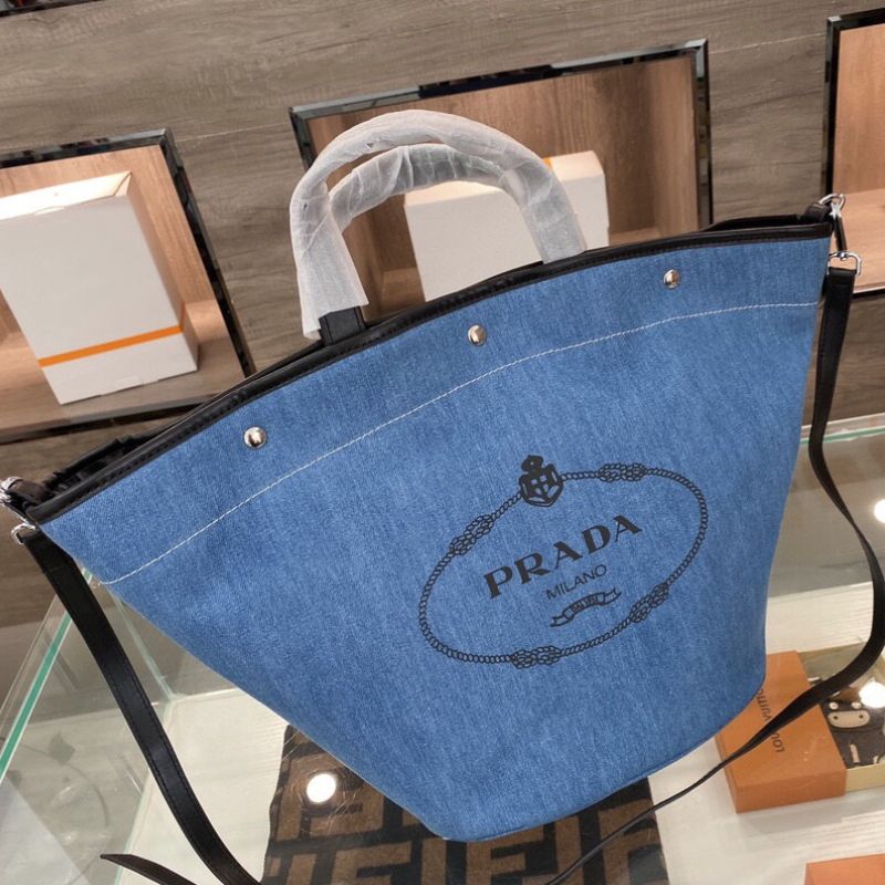 Prada Denim Snap Shopping Bucket Bag