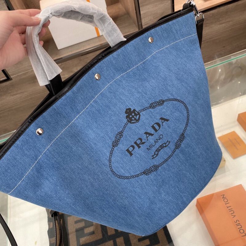 Prada Denim Snap Shopping Bucket Bag