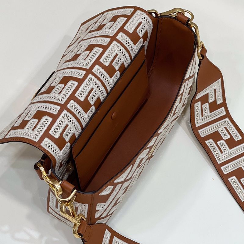 Fendi Brown FF Embroidery Fabric Bag