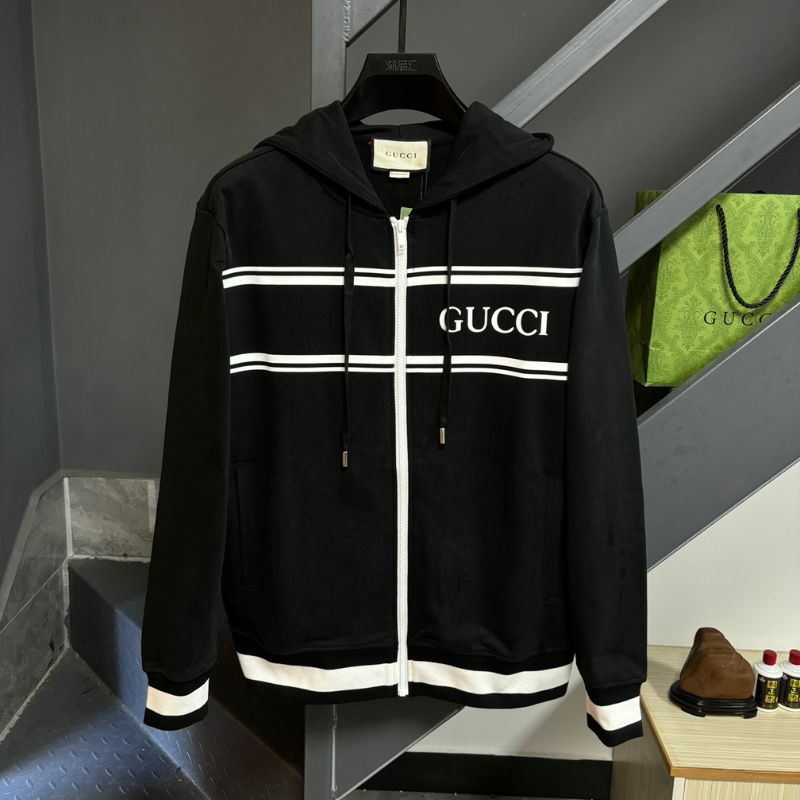 Gucci Embroidered Hooded Zipper Sweatshirt