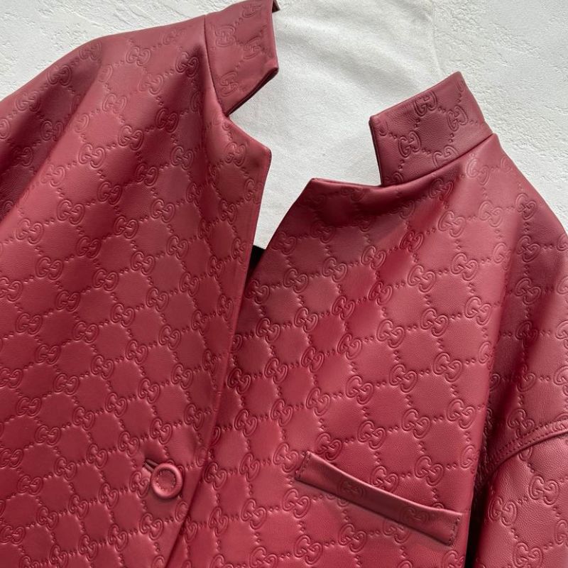 Gucci Embossed Logo Leather Jacket