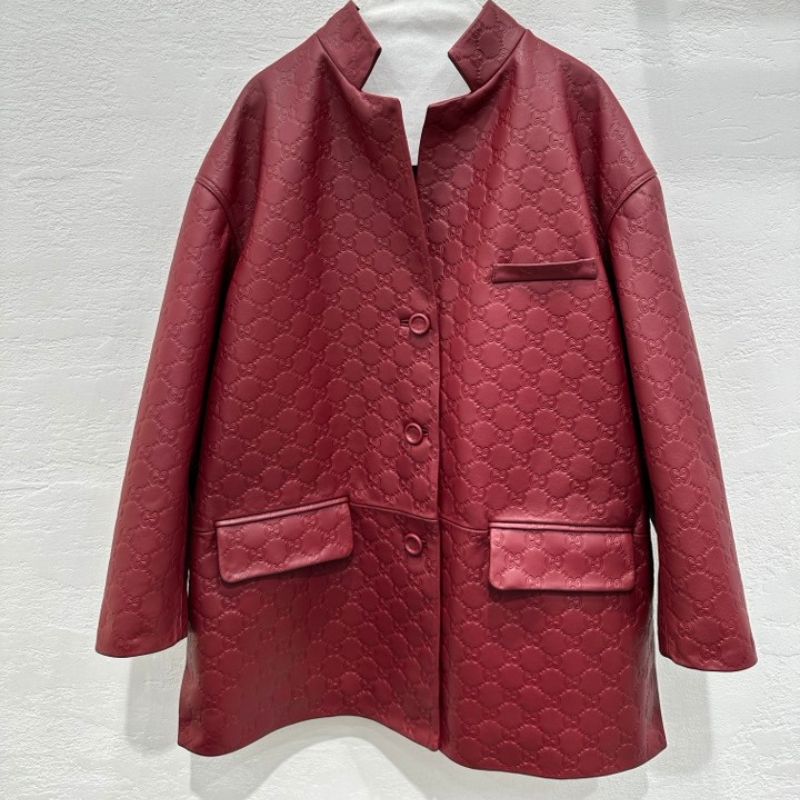 Gucci Embossed Logo Leather Jacket