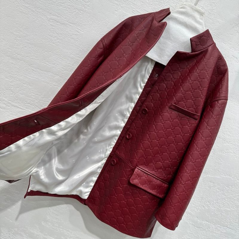 Gucci Embossed Logo Leather Jacket