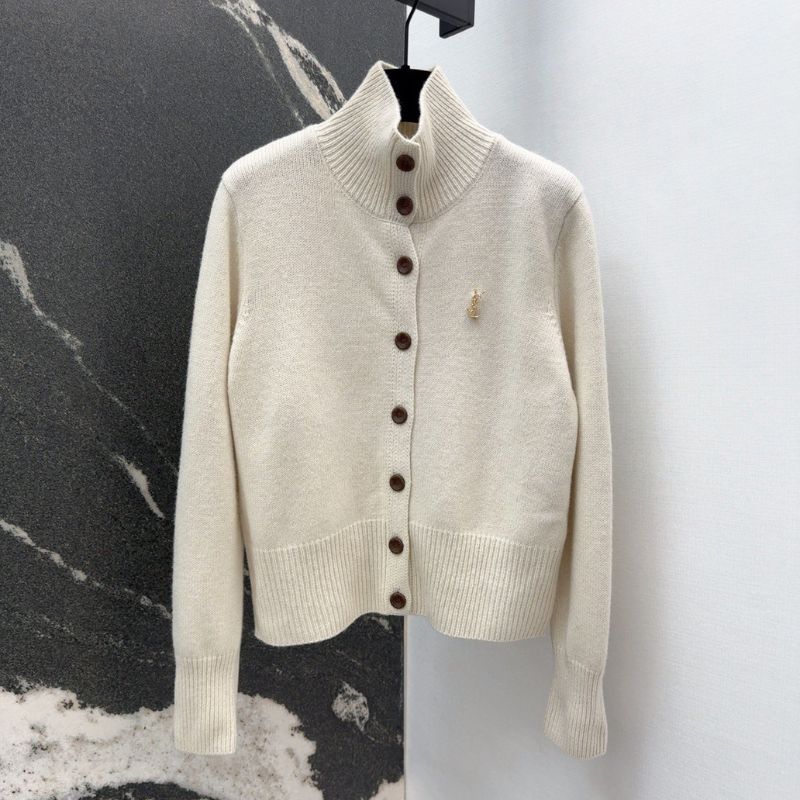 YSL Stand-Up Collar Knit Cardigan