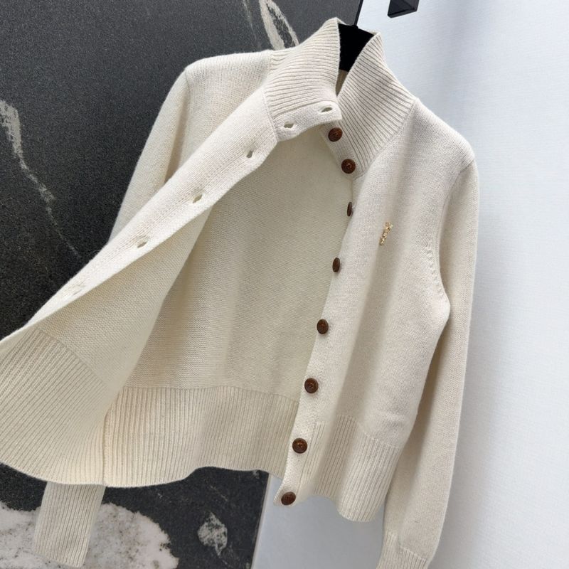 YSL Stand-Up Collar Knit Cardigan