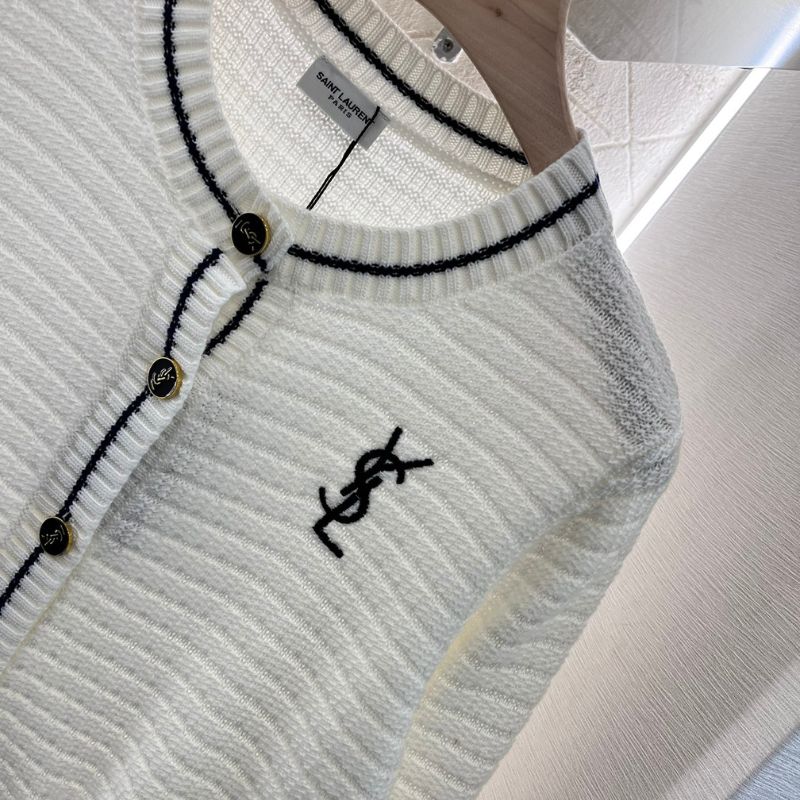 YSL Contrast Color Knitted Cardigan