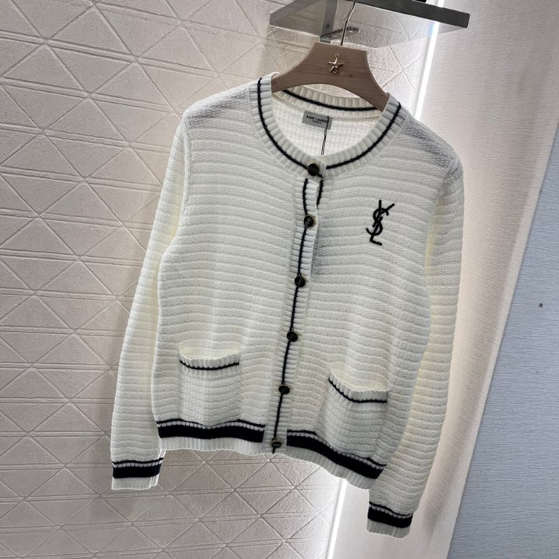 YSL Contrast Color Knitted Cardigan