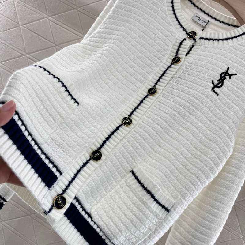 YSL Contrast Color Knitted Cardigan
