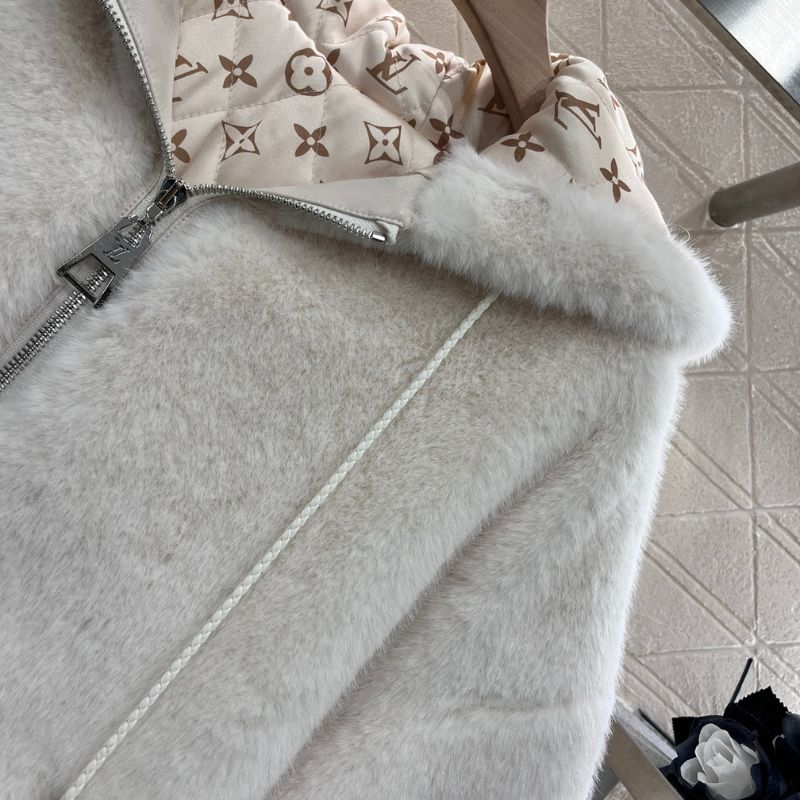LV Hooded Fur Cotton Cape Jacket