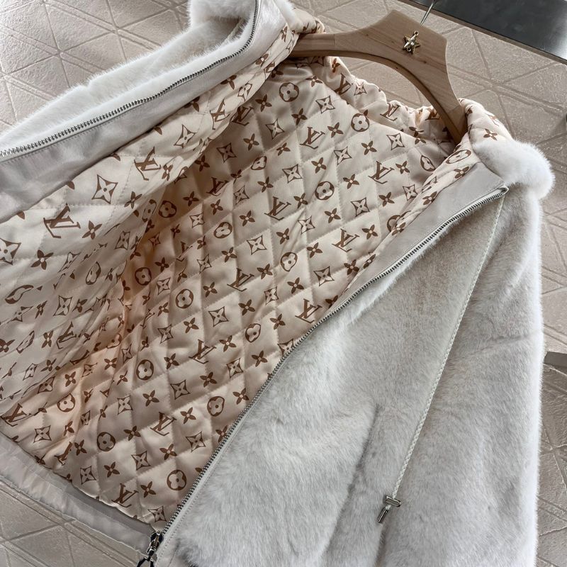 LV Hooded Fur Cotton Cape Jacket