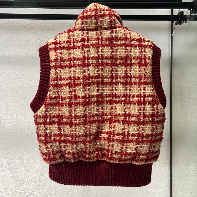 Chanel Ski Red-Brown Tweed Plaid Down Vest