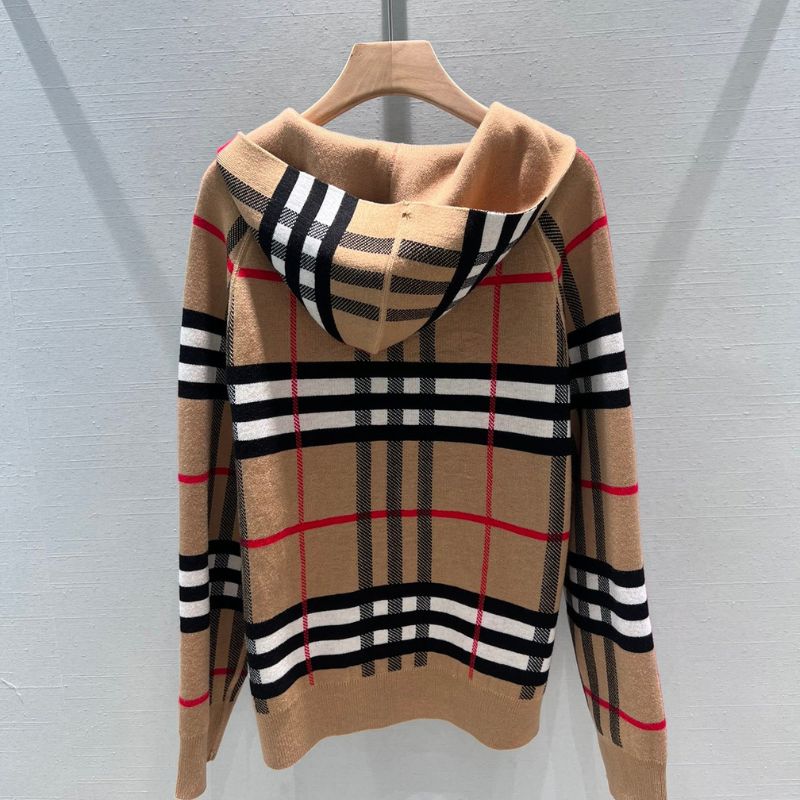 Burberry Double-Sided Plaid Hooded Cardigan
