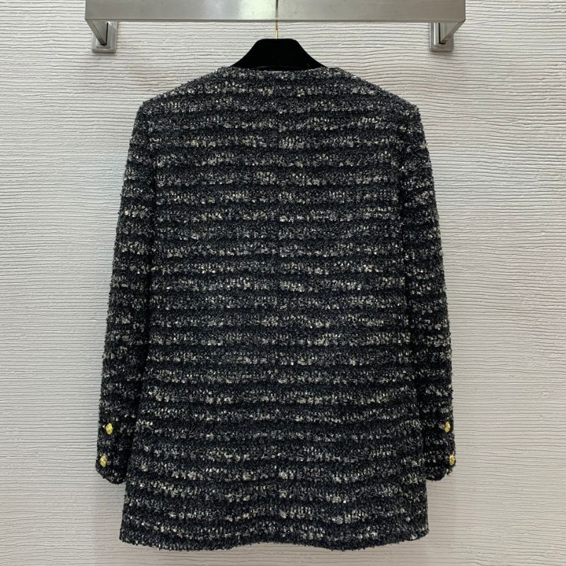 YSL Gold Thread Blended Tweed V-Neck Jacket
