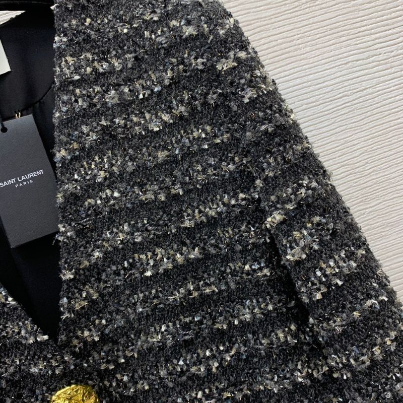 YSL Gold Thread Blended Tweed V-Neck Jacket