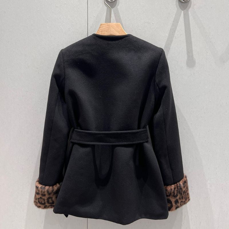Saint Laurent Leopard Print Patchwork Wool Coat