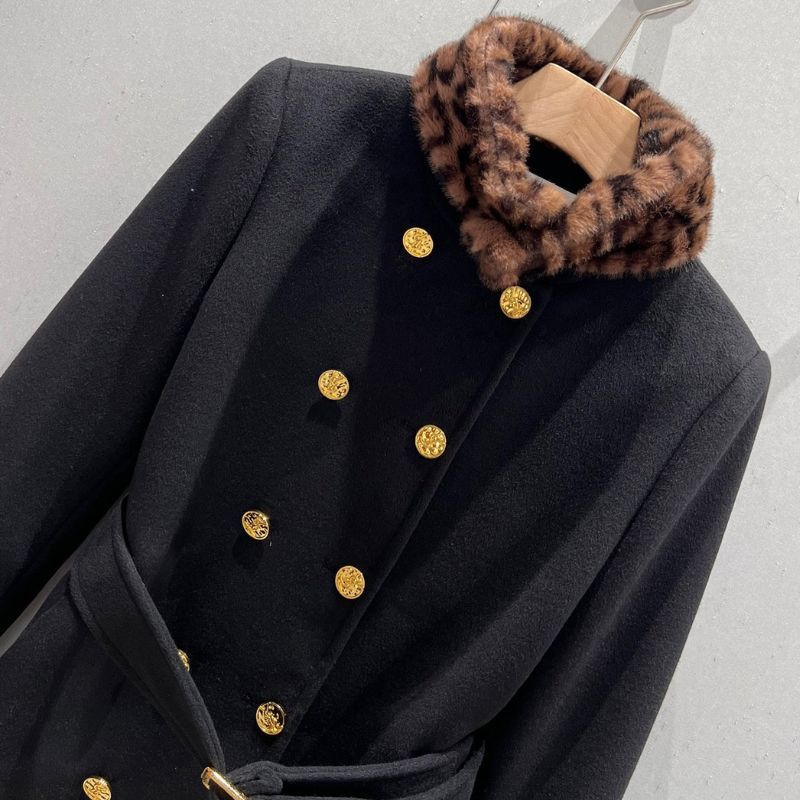 Saint Laurent Leopard Print Patchwork Wool Coat