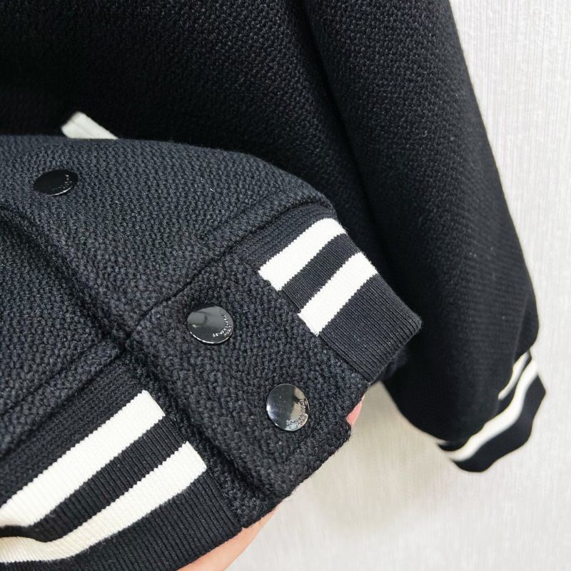 YSL Classic Wool Leather Patchwork Baseball Jacket