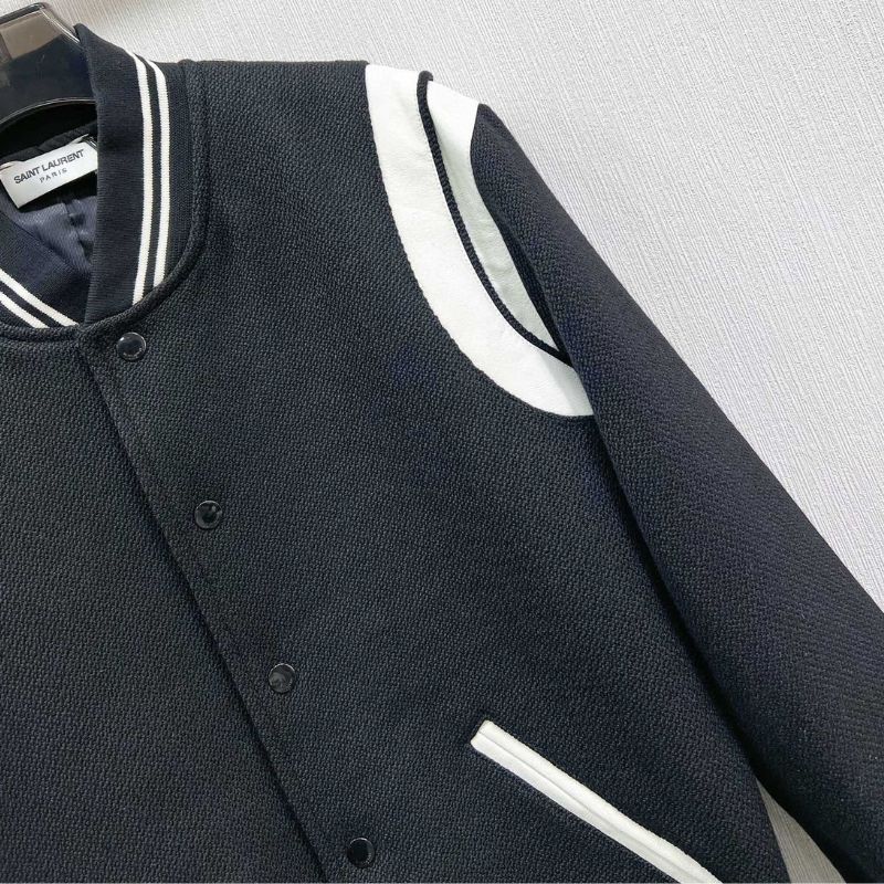 YSL Classic Wool Leather Patchwork Baseball Jacket