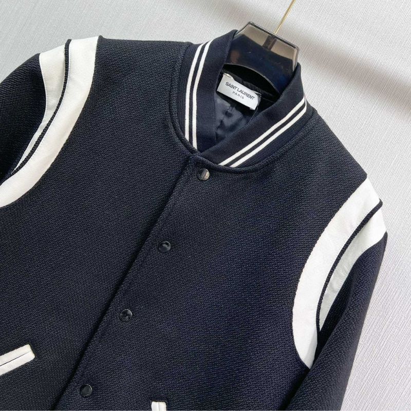 YSL Classic Wool Leather Patchwork Baseball Jacket