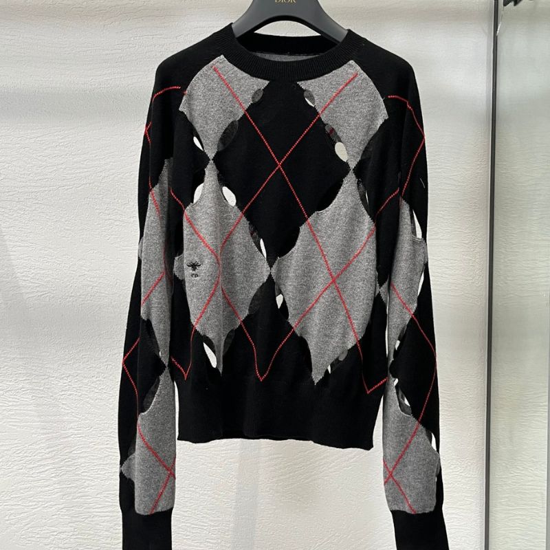 Dior Contrast Diamond Hollow Knit Sweater