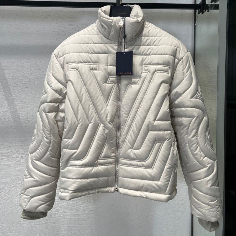 Louis Vuitton Gray White Zipper Stand Collar Quilted Jacket