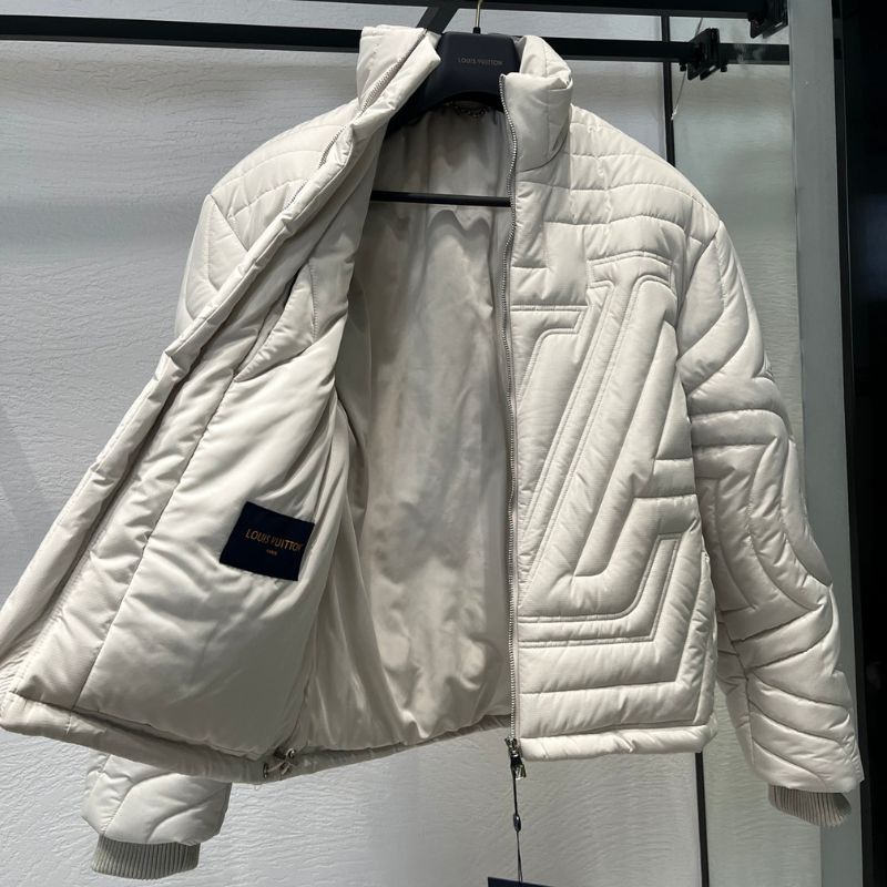Louis Vuitton Gray White Zipper Stand Collar Quilted Jacket