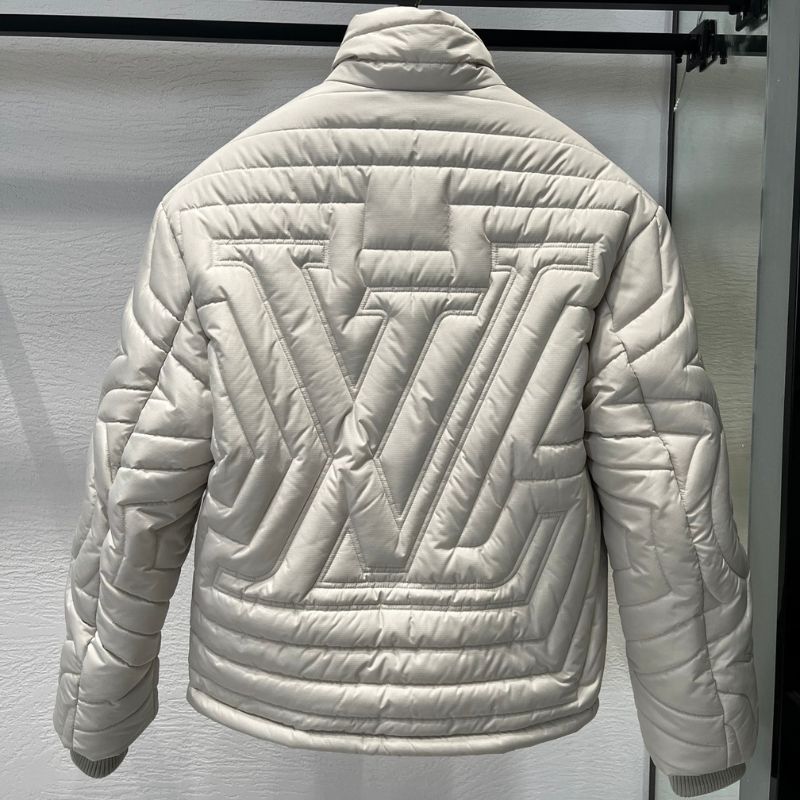 Louis Vuitton Gray White Zipper Stand Collar Quilted Jacket