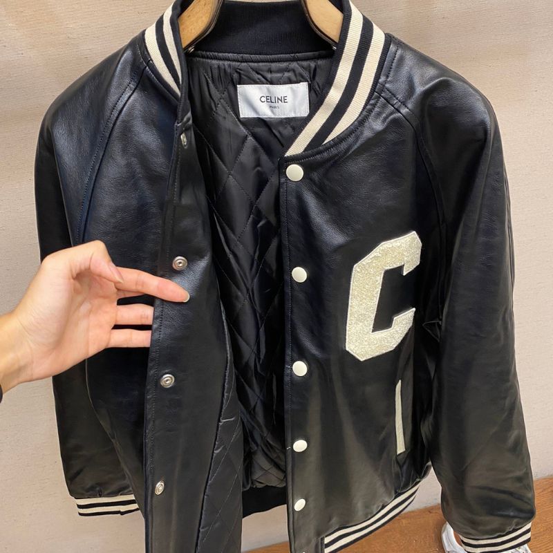 Celine Oversized Leather Varsity Jacket