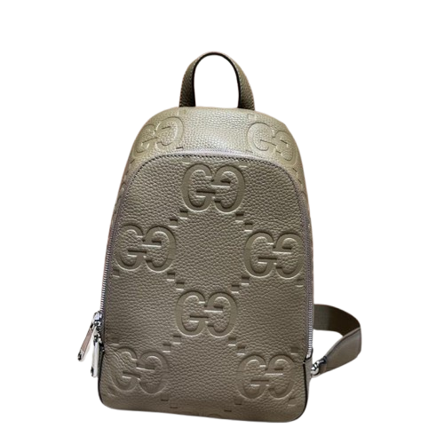 Gucci Embossed Leather Khaki GG Cross Body Bag