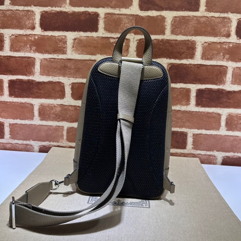 Gucci Embossed Leather Khaki GG Cross Body Bag