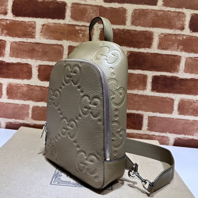 Gucci Embossed Leather Khaki GG Cross Body Bag