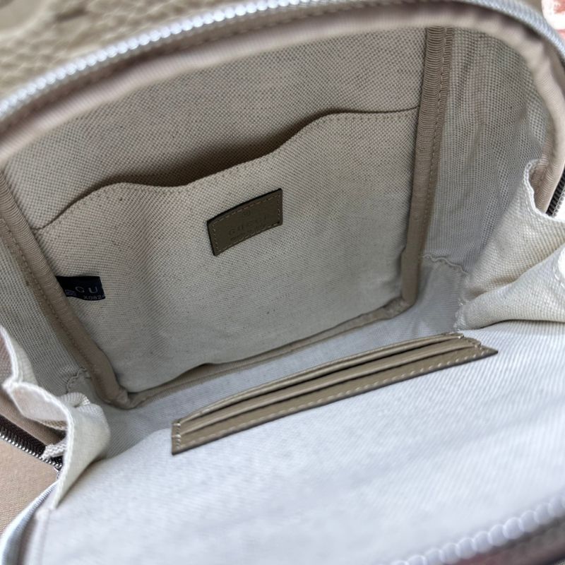 Gucci Embossed Leather Khaki GG Cross Body Bag
